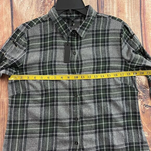 Buffalo David Bitton Shirt Womens Small Gray Green Plaid Flannel Button Up NEW - Picture 4 of 12